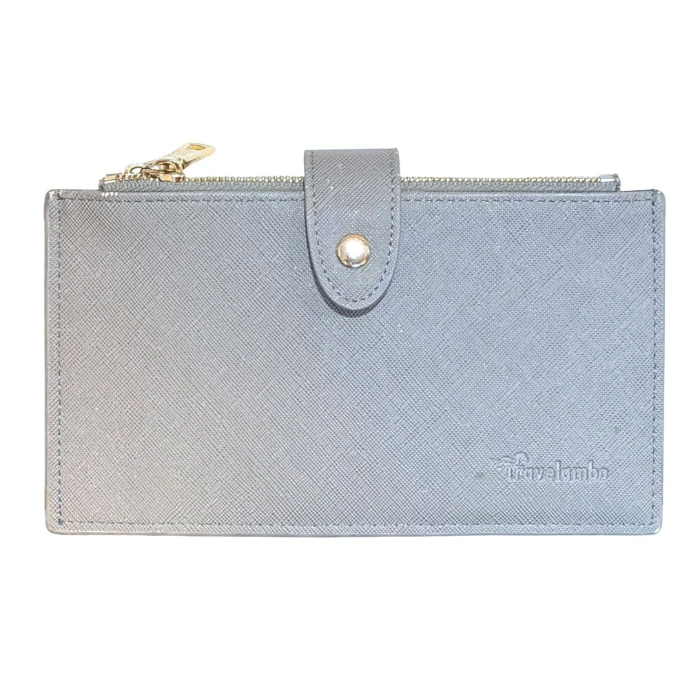 Travelambo Wallet Womens Gray Faux Leather Slim Bifold RFID Travel Clutch